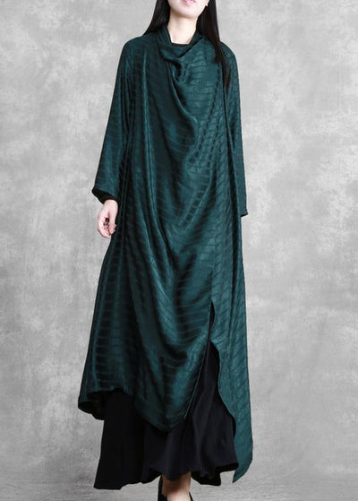 Chic Blackish Green Striped Asymmetric Robe Dress Cardigan - SooLinen