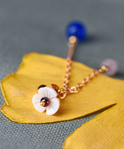 Chic Blue Agate Shellfish flower Tassel 14K Gold Drop Earrings