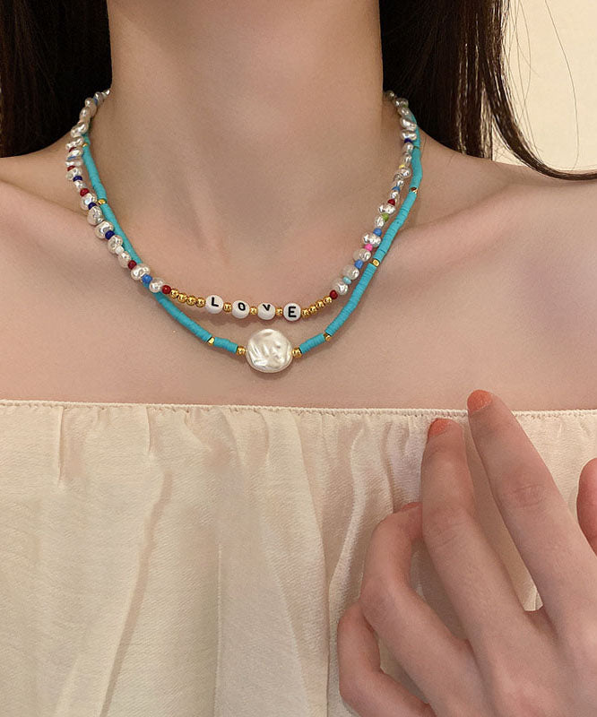 Chic Blue Alloy Pearl Acrylic Princess Necklace