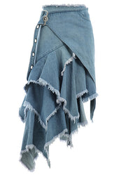 Chic Blue Asymmetrical High Waist Patchwork Denim Skirt Fall