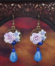 Chic Blue Copper Shell Flower Chalcedony Drop Earrings