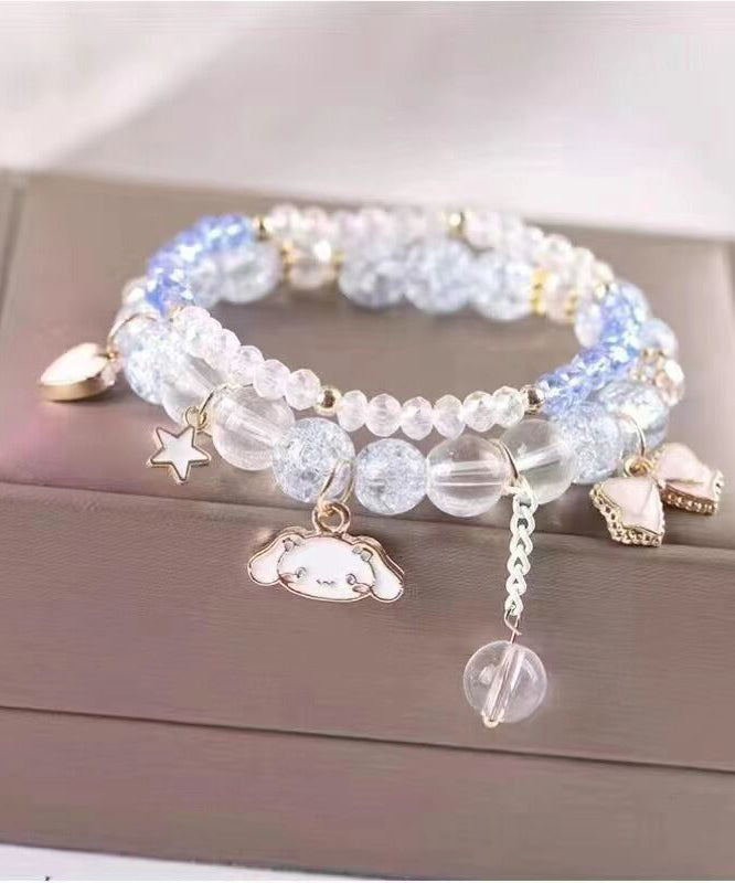 Chic Blue Crystal Little Dog Tassel Charm Bracelet