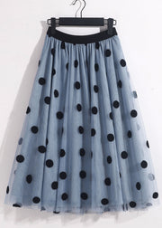 Chic Blue High Waist Oversized Dot Print Tulle Skirt Spring