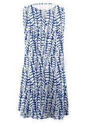 Chic Blue O-Neck Print Mid Dresses Summer