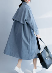 Chic Blue Peter Pan Collar Button Cotton trench coats Spring