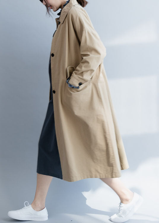 Chic Blue Peter Pan Collar Button Cotton trench coats Spring
