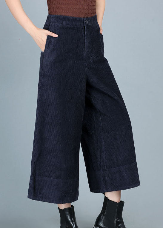 Chic Blue Pockets Button Straight Fall Pants