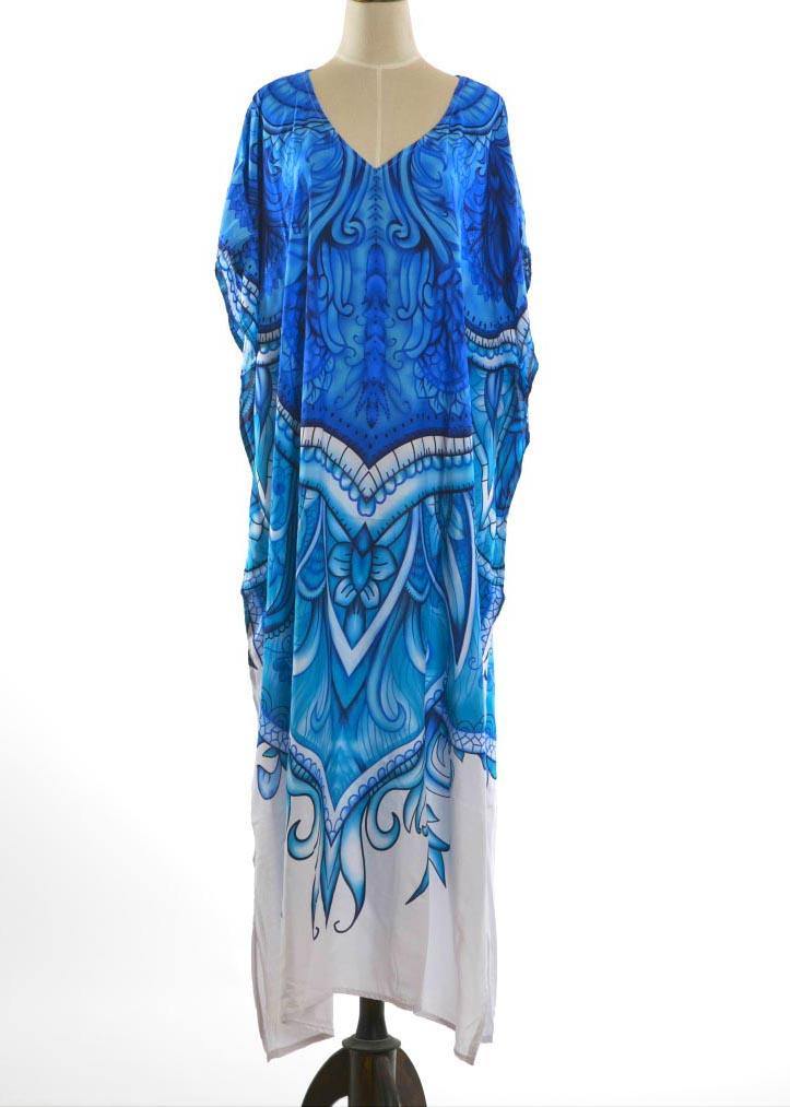 Chic Blue Print kimono robe Maxi Dresses  Cotton Dress - SooLinen