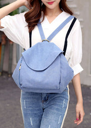 Chic Blue Solid Large Capacity Canvas Satchel Handbag