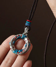 Chic Blue Sterling Silver Cloisonne Lucky Charm Pendant Necklace