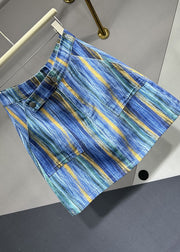 Chic Blue Striped Asymmetrical Pockets Patchwork Denim Skirts Summer