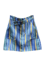 Chic Blue Striped Asymmetrical Pockets Patchwork Denim Skirts Summer