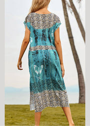 Chic Blue V Neck Print Side Open Maxi Beach Dresses Summer