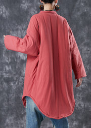 Chic Brick Red Oversized Pockets Fine Cotton Filled Women Witner Coats