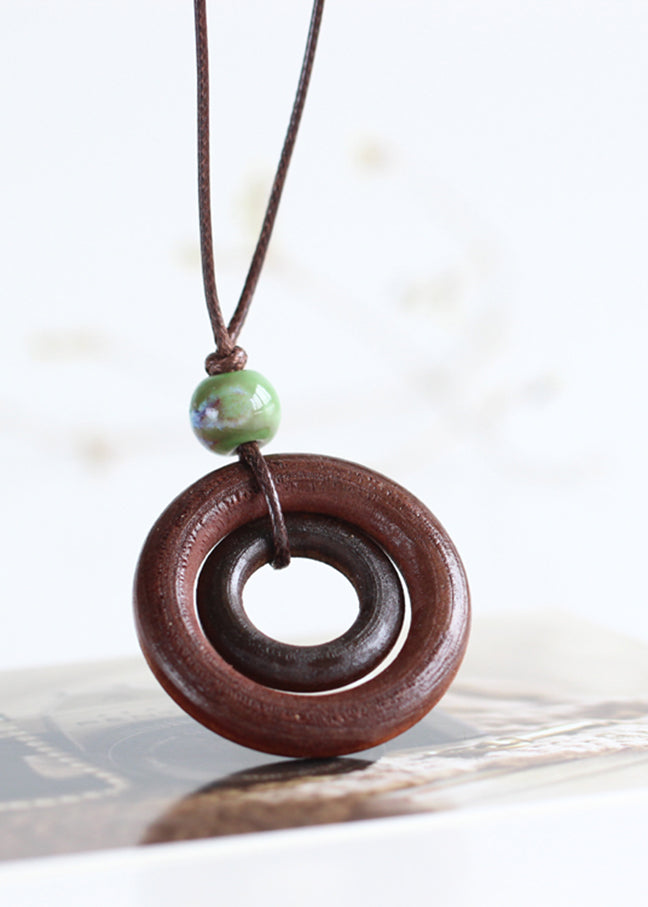 Chic Brown Cicle Gem Stone Little Circle Pendant Necklace