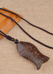 Chic Brown Hand Knitting Woode Fish Peach Wood Pendant Necklace