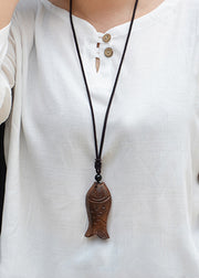 Chic Brown Hand Knitting Woode Fish Peach Wood Pendant Necklace