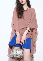 Chic Brown Patchwork Low High Design Chiffon Top Fall