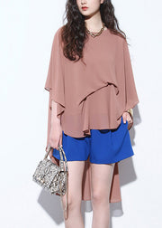 Chic Brown Patchwork Low High Design Chiffon Top Fall
