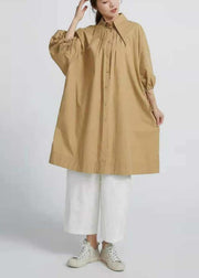 Chic Butterfly Collar Cotton Shirt dress for women Loose Art smock Dresses - SooLinen