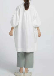 Chic Butterfly Collar Cotton Shirt dress for women Loose Art smock Dresses - SooLinen