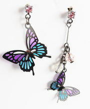 Chic Butterfly Metal Asymmetrical Design Crystal Drop Earrings
