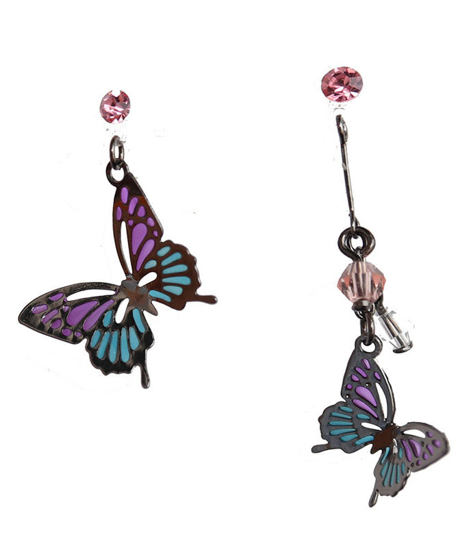 Chic Butterfly Metal Asymmetrical Design Crystal Drop Earrings