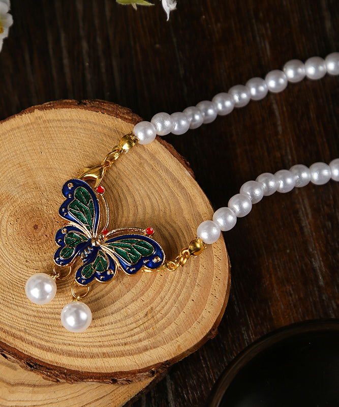 Chic Butterfly Patchwork White Pearl Necklace