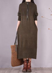 Chic Chocolate Dresses Zippered Pockets Maxi Spring Dress - SooLinen