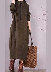 Chic Chocolate Dresses Zippered Pockets Maxi Spring Dress - SooLinen
