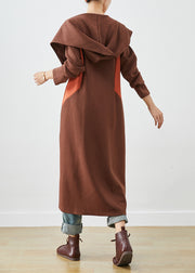 Chic Chocolate Hooded Asymmetrical Patchwork Cotton Coat Fall
