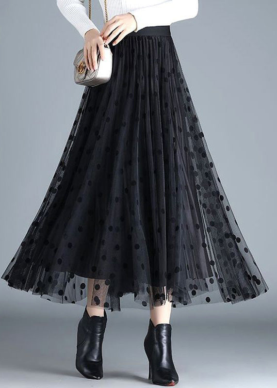 Chic Coffee Dot High Waist Tulle Pleated Skirt Spring