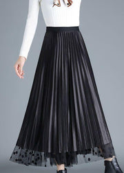 Chic Coffee Dot High Waist Tulle Pleated Skirt Spring