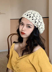 Chic Coffee Flower Hollow Out Knit Beret Hat