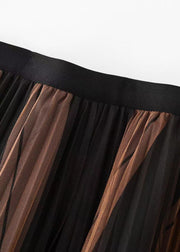 Chic Coffee Gradient Elastic Waist Pleated Skirt Spring