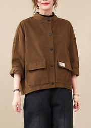 Chic Coffee Pockets Patchwork Button Coats Fall