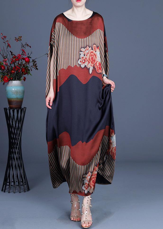 Chic Color block Batwing Sleeve Silk Maxi Dresses Summer Spring - SooLinen