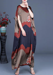 Chic Color block Batwing Sleeve Silk Maxi Dresses Summer Spring - SooLinen