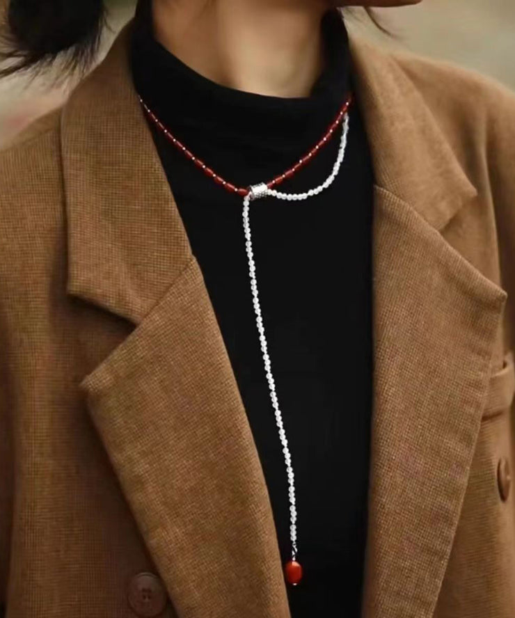 Chic Colorblock Agate Beading Bilayer Sweater Necklace