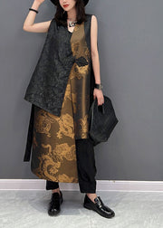 Chic Colorblock Asymmetrical Patchwork Jacquard Silk Vests Sleeveless