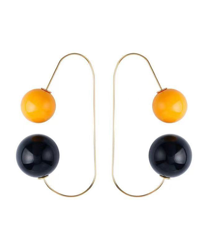 Chic Colorblock Copper Resin Ball Hoop Earrings