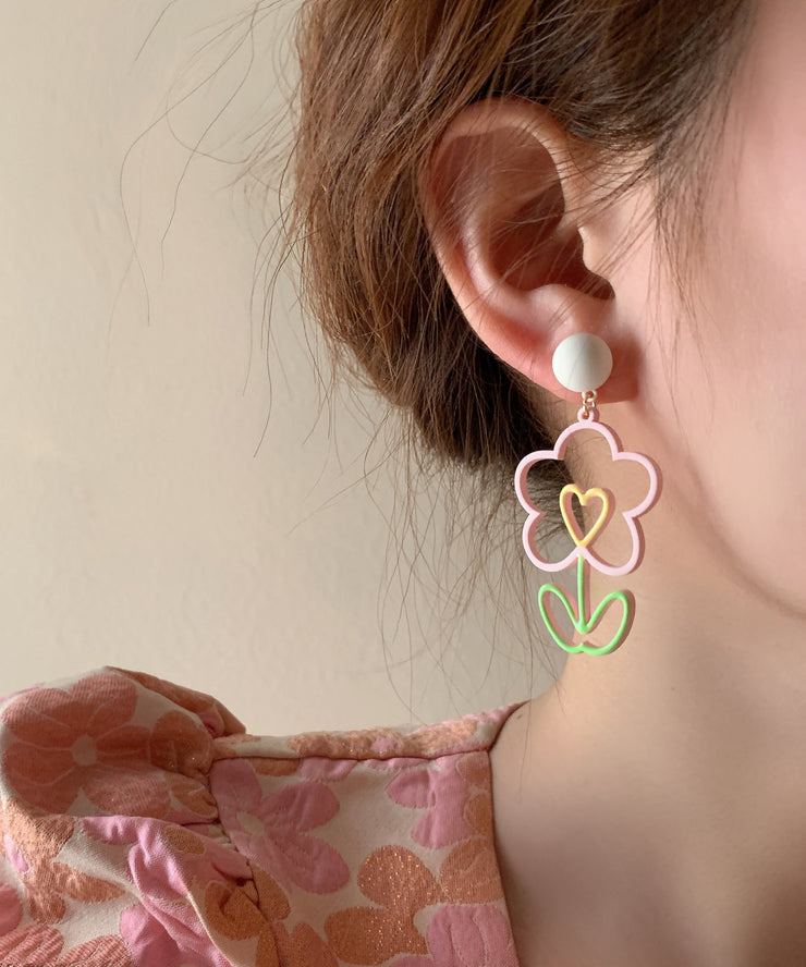 Chic Colorblock Floral Alloy Hoop Earrings