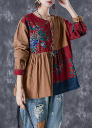 Chic Colorblock Oversized Patchwork Linen Top Fall