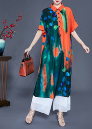 Chic Colorblock Peter Pan Collar Tie Dye Silk Vacation Dresses Summer