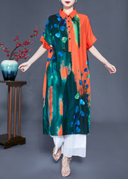 Chic Colorblock Peter Pan Collar Tie Dye Silk Vacation Dresses Summer