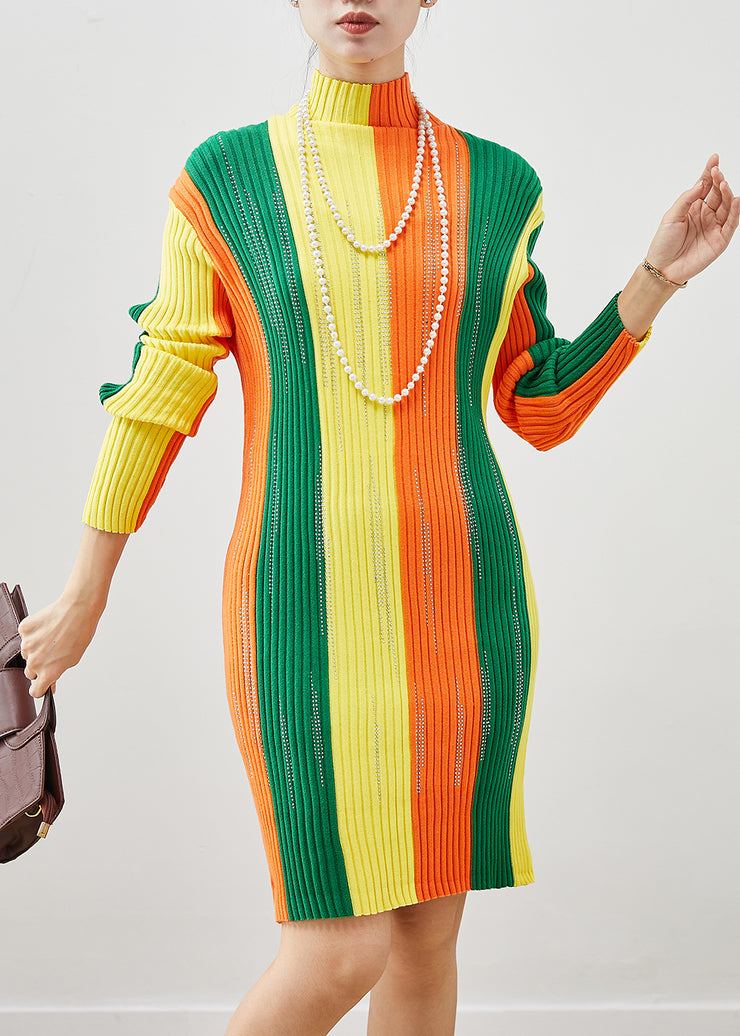 Chic Colorblock Striped Silm Fit Knit Dress Winter