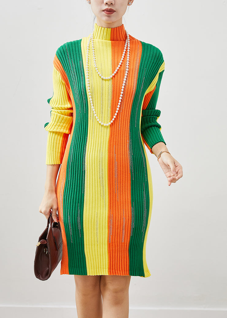 Chic Colorblock Striped Silm Fit Knit Dress Winter
