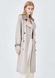 Chic Colorblock Turn-down Collar Patchwork Spandex Double Breasted Trench Spring
