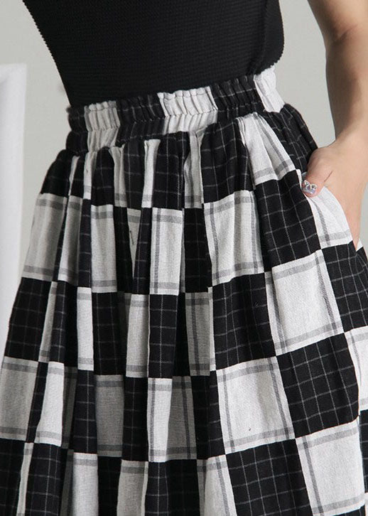 Chic Colorblock elastic waist Plaid Skirt Spring