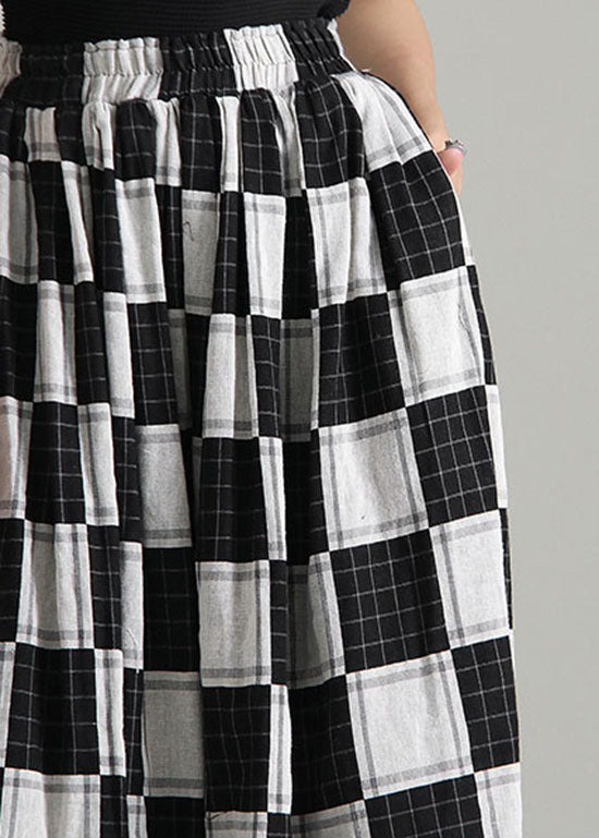 Chic Colorblock elastic waist Plaid Skirt Spring